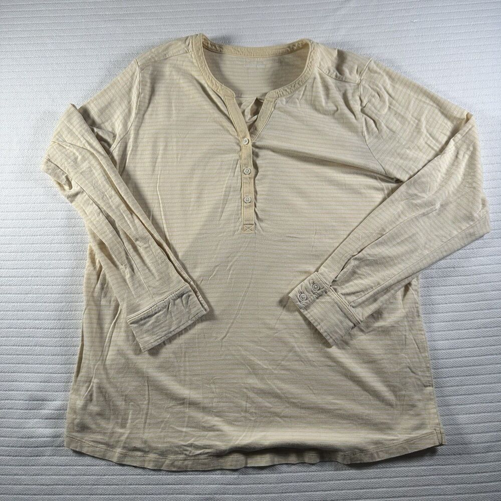 Lands’ End Women’s Large 14-16  Striped Henley Long Sleeve Shirt Top Casual